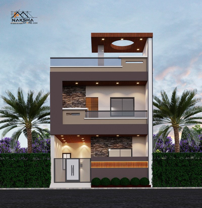 Modern West-Facing House Elevation Design for 20×44 Plot (880 SQFT)